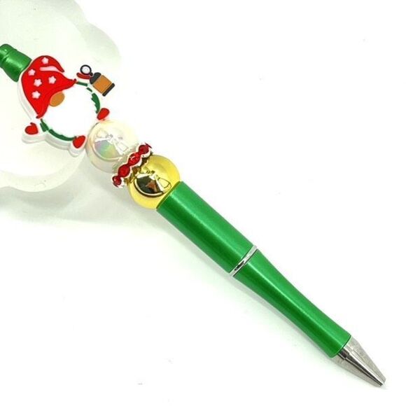 Christmas gnome handmade pen NEW beads green red white gold - Picture 2 of 5